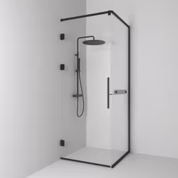 Svedbergs langfoss hörndusch rak/fast 80x82x230 svart matt/linjeglas höger hylla