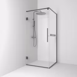 Svedbergs langfoss hörndusch rak/fast 90x92x200 blyertssvart/kristallglas hylla