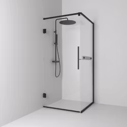 Svedbergs langfoss hörndusch rak/fast 80x92x200 svart matt/linjeglas höger hylla