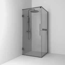 Svedbergs langfoss hörndusch rak/fast 80x92x200 blyertssvart/rökglas hylla