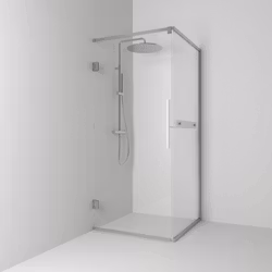 Svedbergs langfoss hörndusch rak/fast 80x92x200 alu matt/linjeglas höger hylla