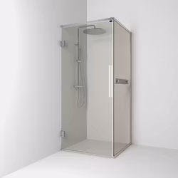 Svedbergs langfoss hörndusch rak/fast 80x82x200 alu matt/bronsglas hylla