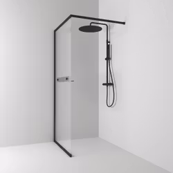 Svedbergs langfoss skärmvägg rak/fast 80x200 svart matt/linjeglas vänster hylla