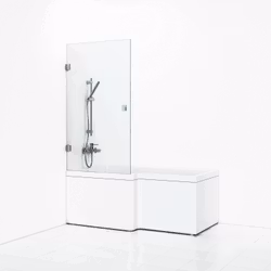 Svedbergs 180° skärmvägg bad rak 81x140 krom klarglas