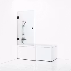 Svedbergs 180° skärmvägg bad rak 81x140 svart matt/klarglas