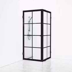 Svedbergs 180° rista hörndusch rak/fast 90x80x200 svart matt/klar