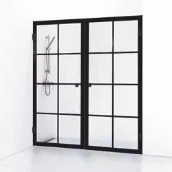 Svedbergs 180° rista nischdusch rak 156,5x200 svart matt/klar dubbel