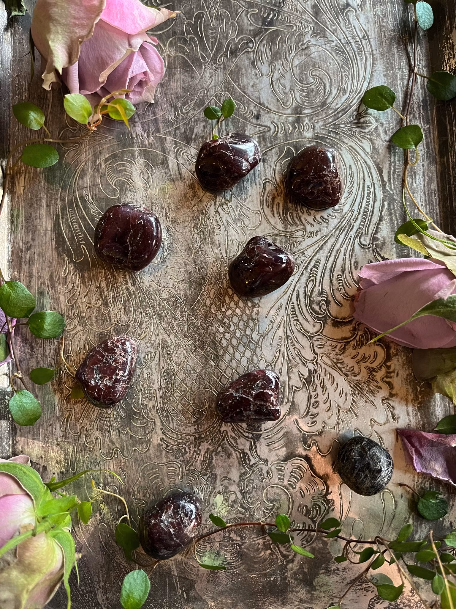 Granat, röd trumlade