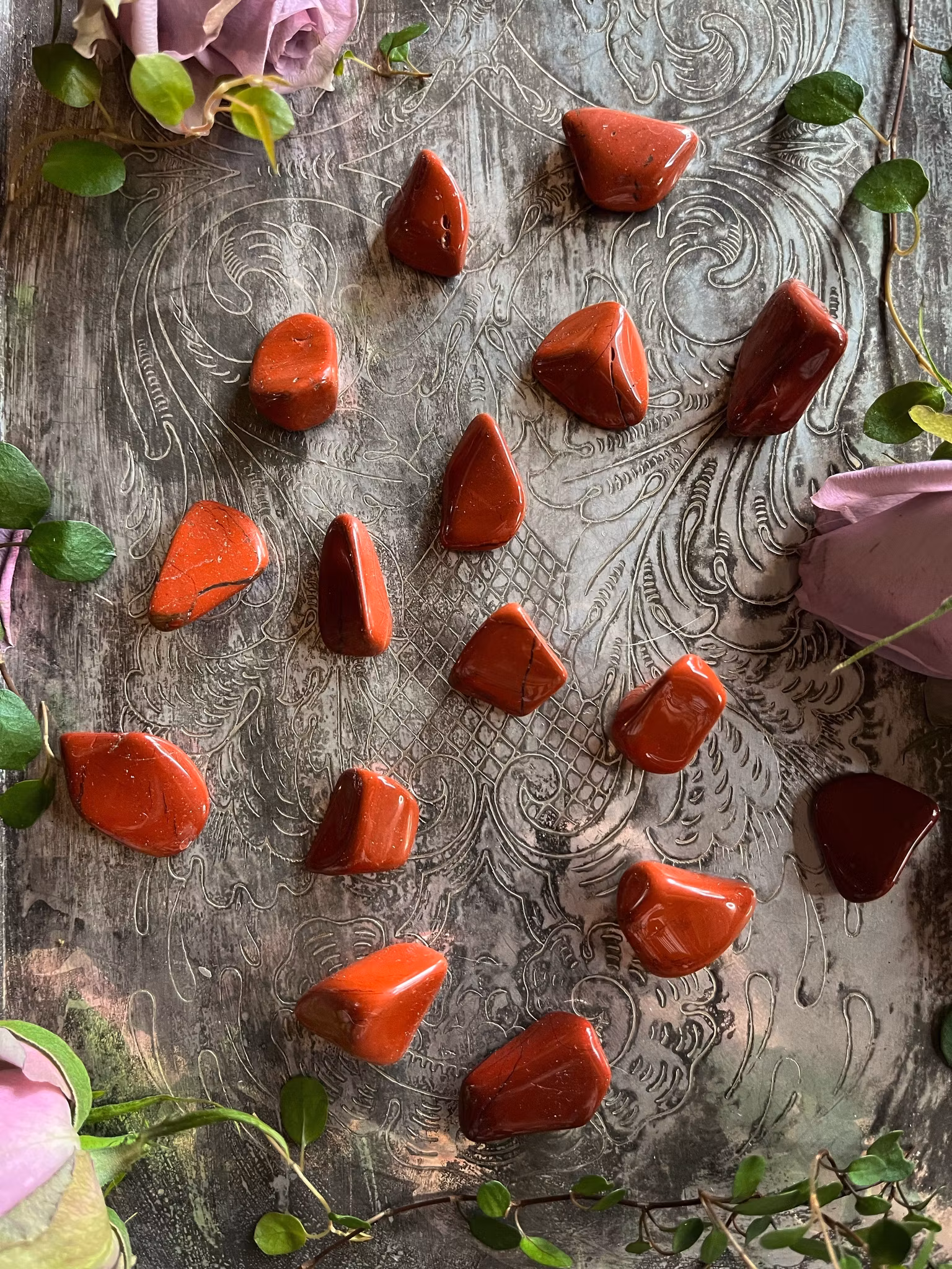 Jaspis, röd trumlade