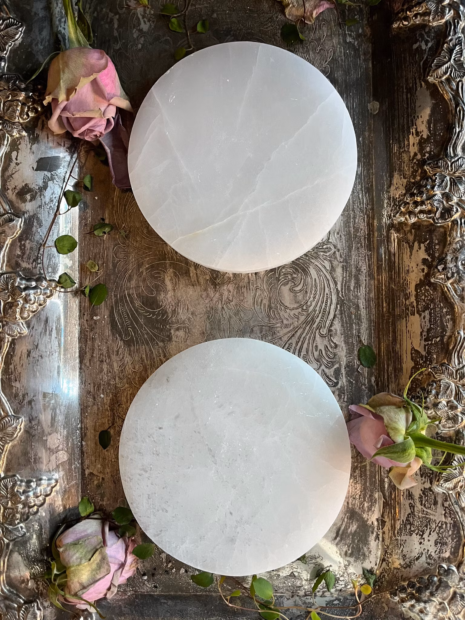 Selenit, rund platta stor (laddningsplatta)