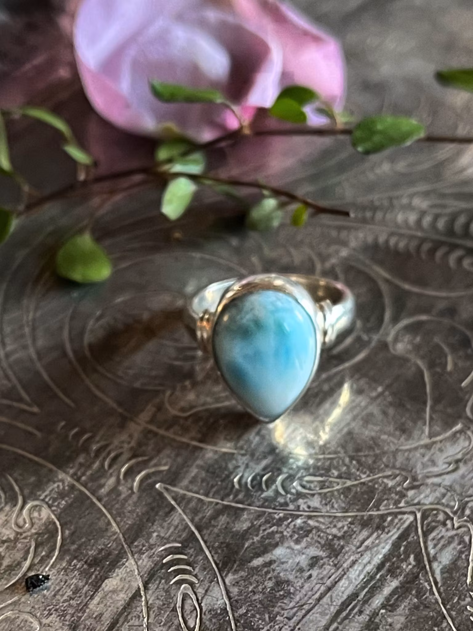 Kristallring med Larimar och sterling silver #1