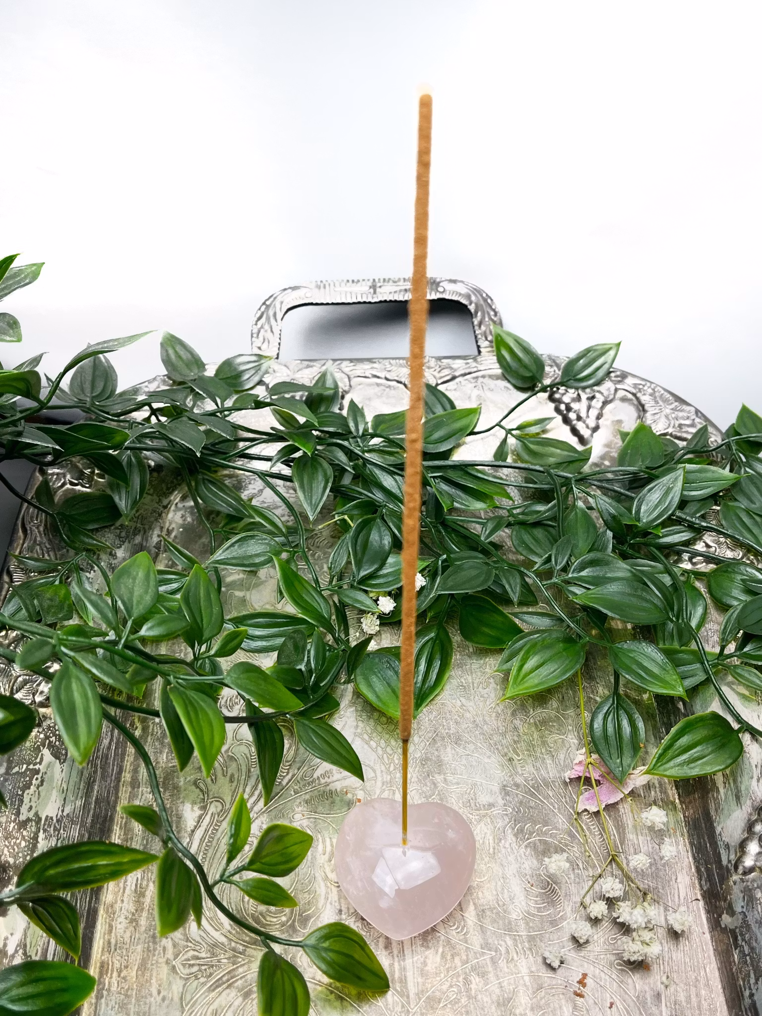 Rosenkvarts  hjärta rökelsehållare
