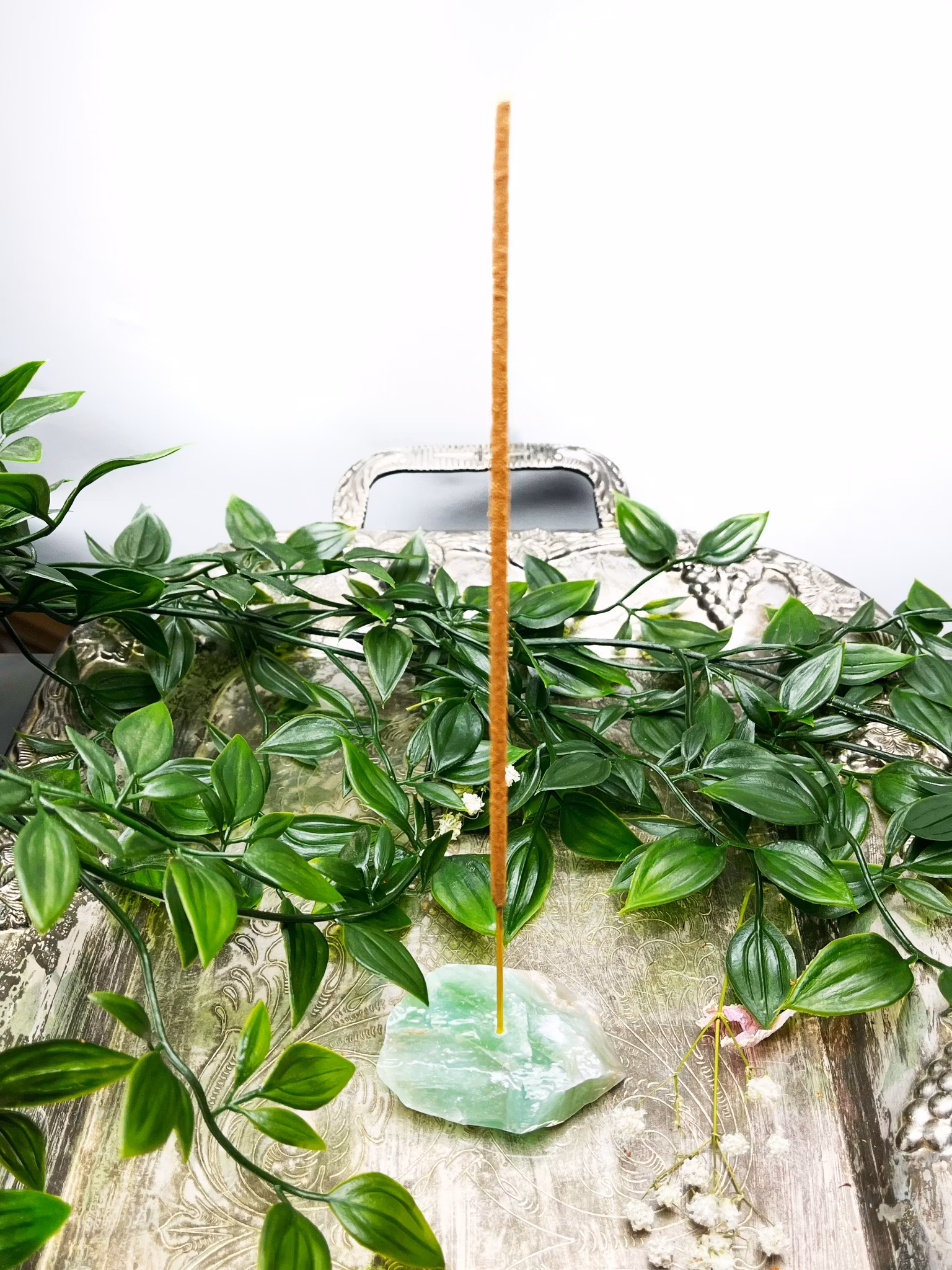 Grön kalcit rå rökelsehållare