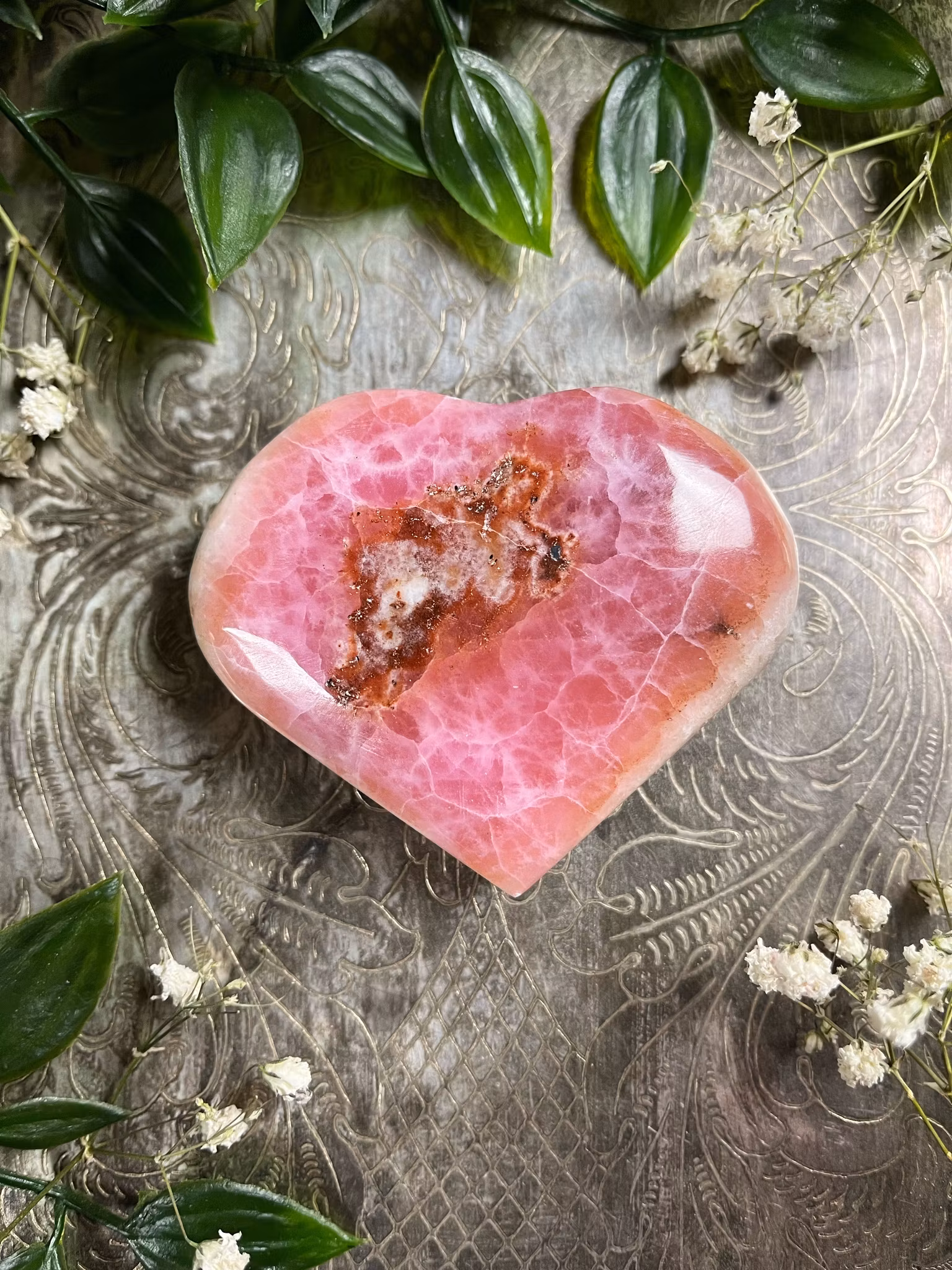 Rosa aragonit hjärta #1