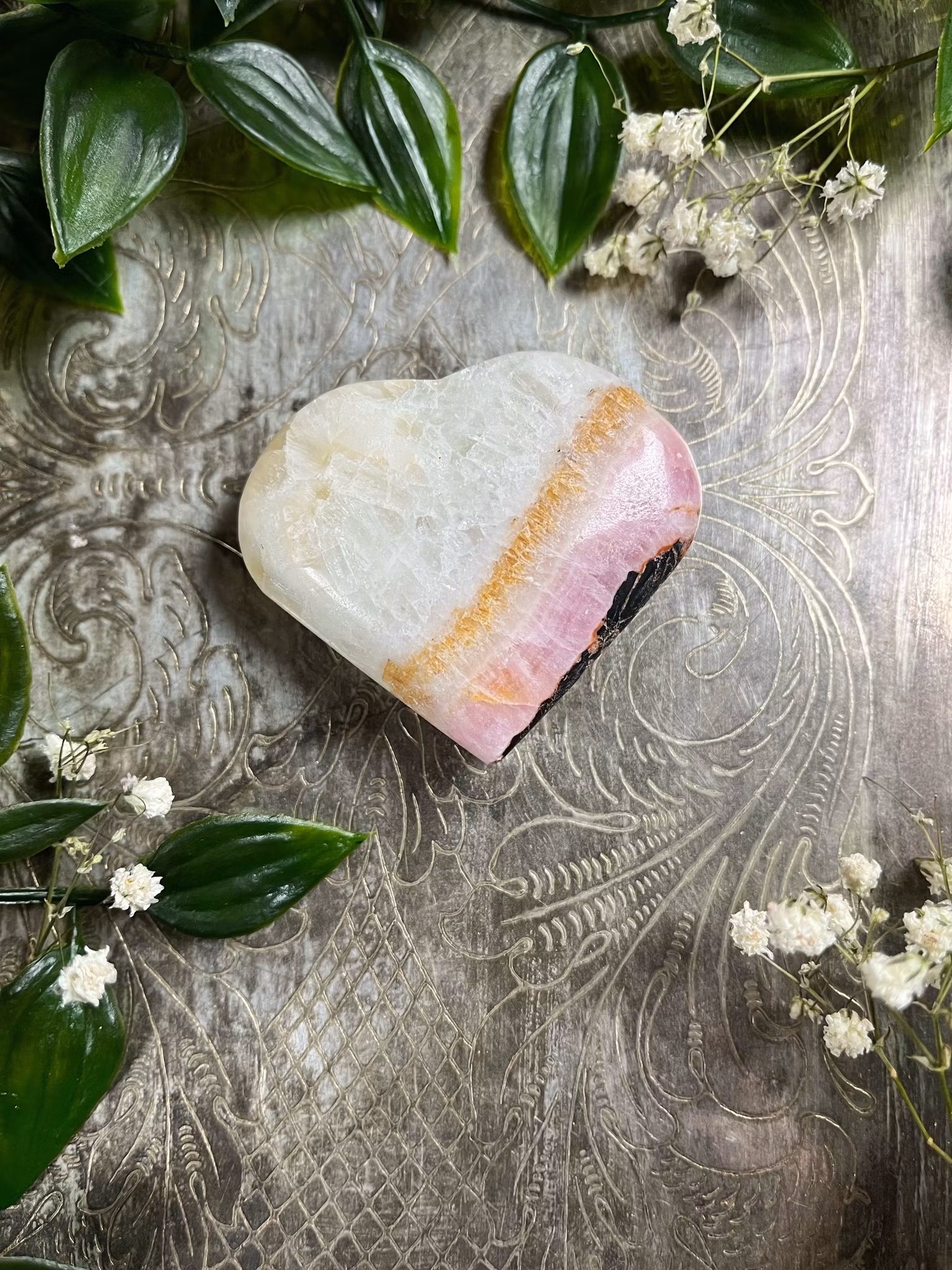 Rosa aragonit hjärta #17