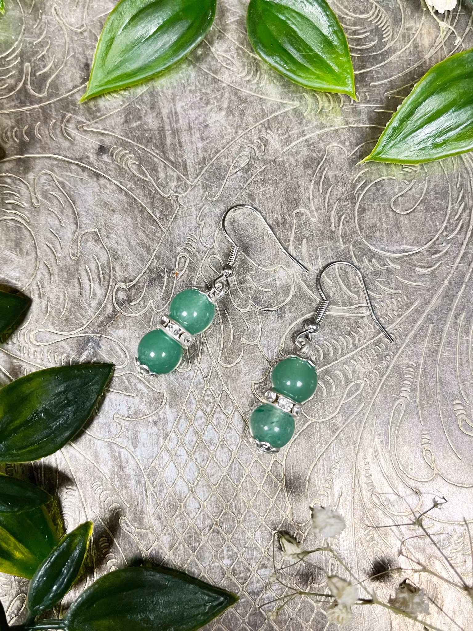 Kristallörhänge med grön Aventurin (nickelfritt)