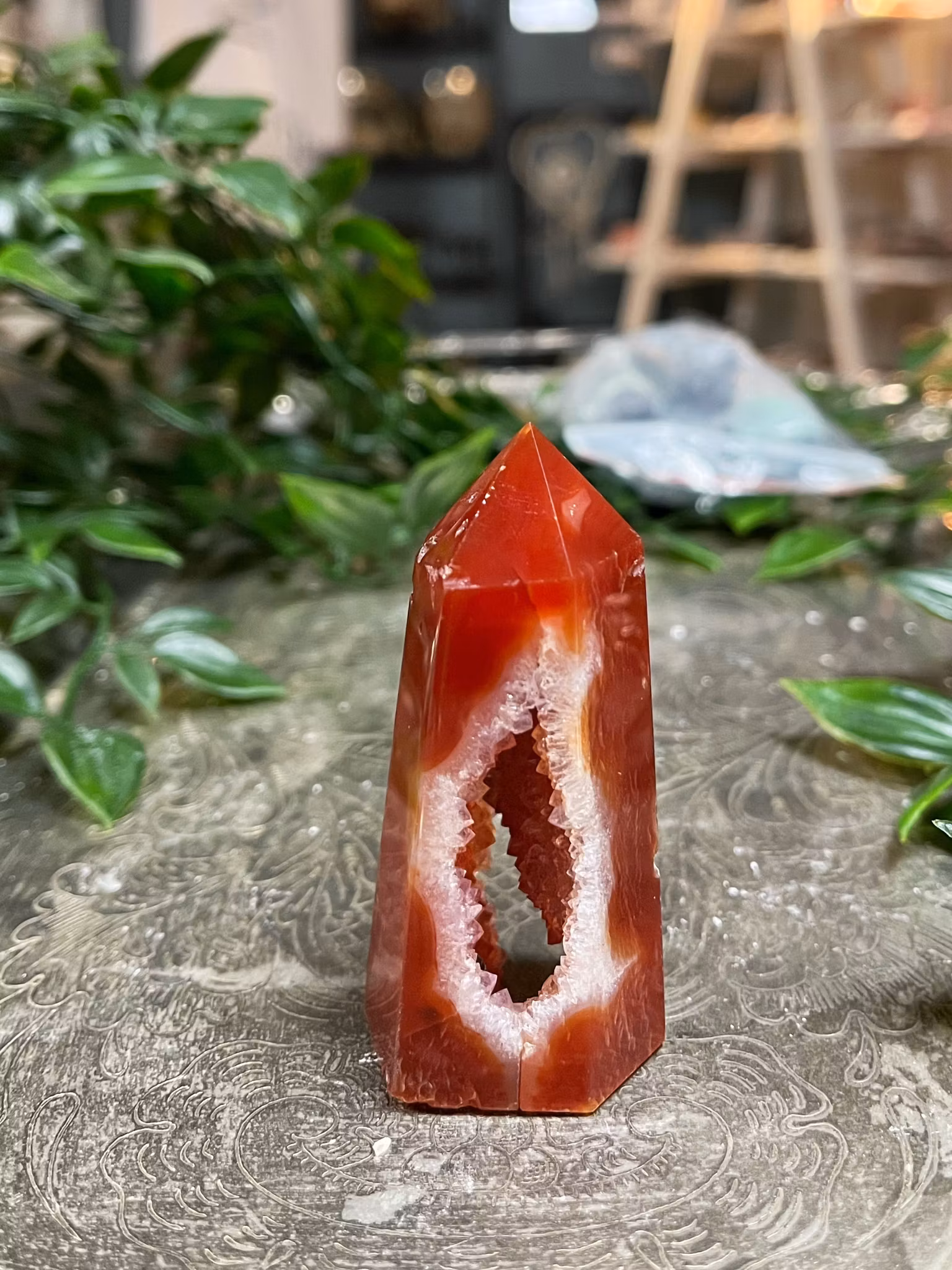 Agat, Rödband Spets med Druzy #3 (hög kvalitet)