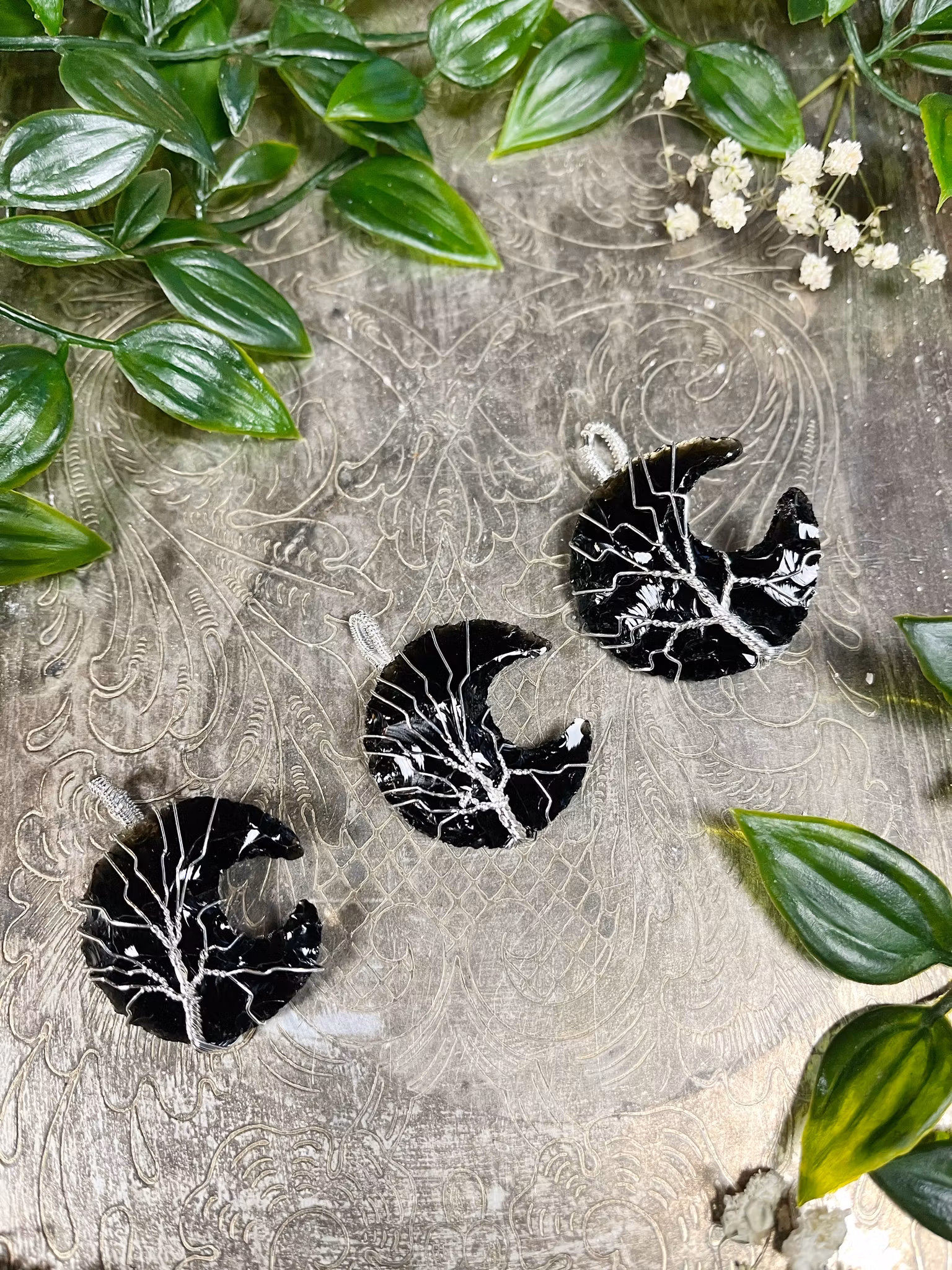 Rökkvarts hänge måne silverpläterad