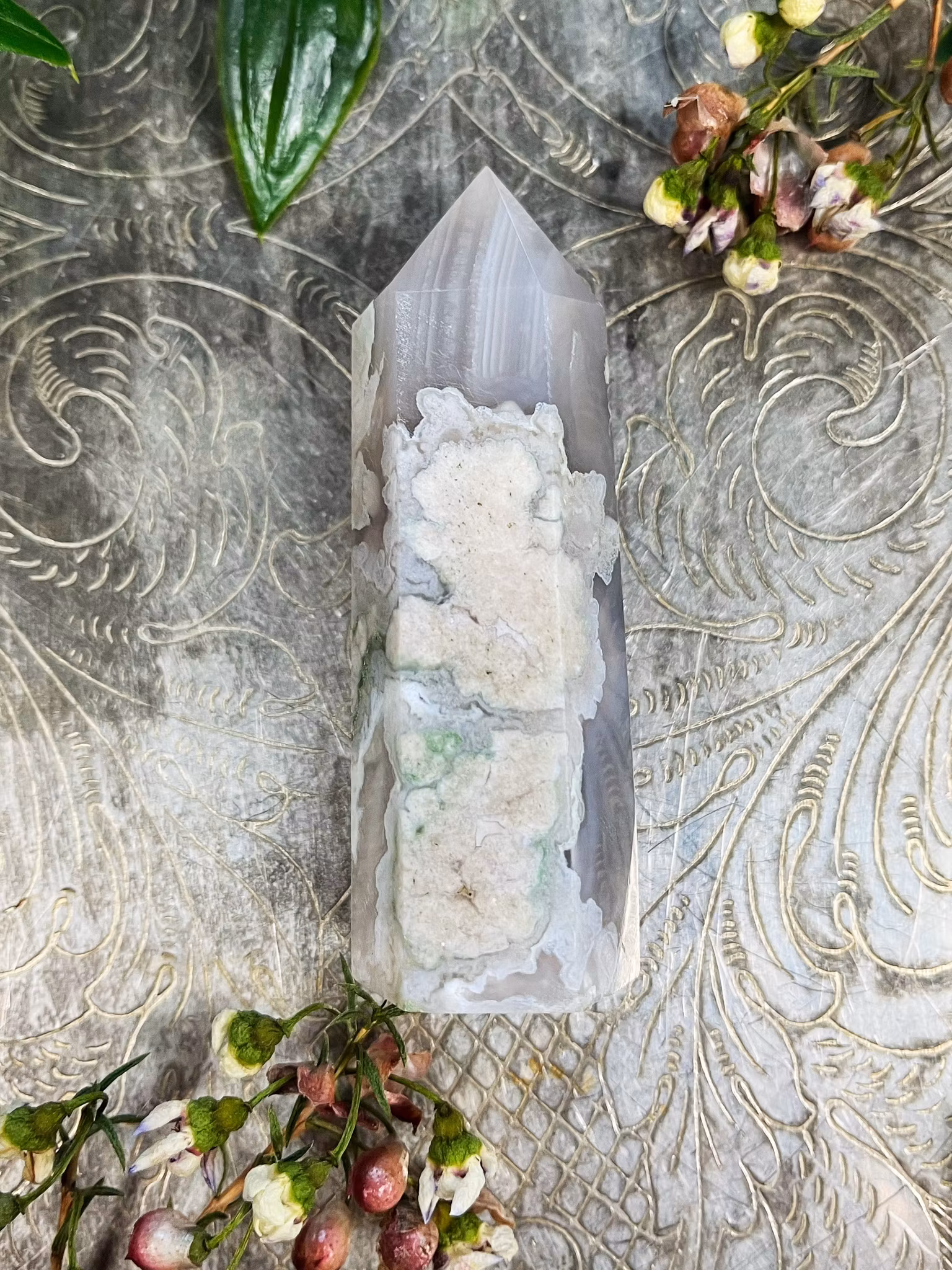 Grön blomster agat spets  #1