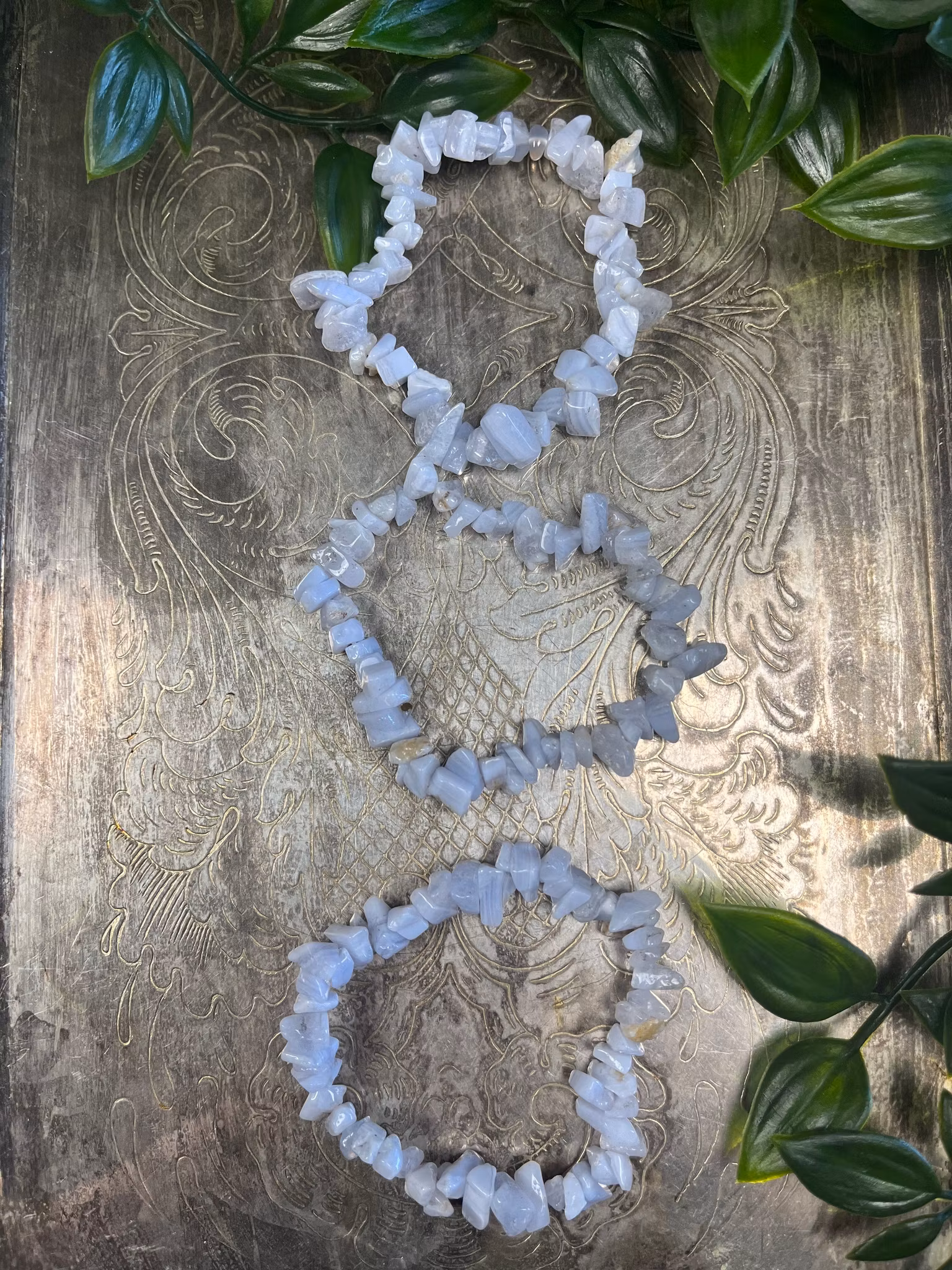 Blåband agat Armband Chips