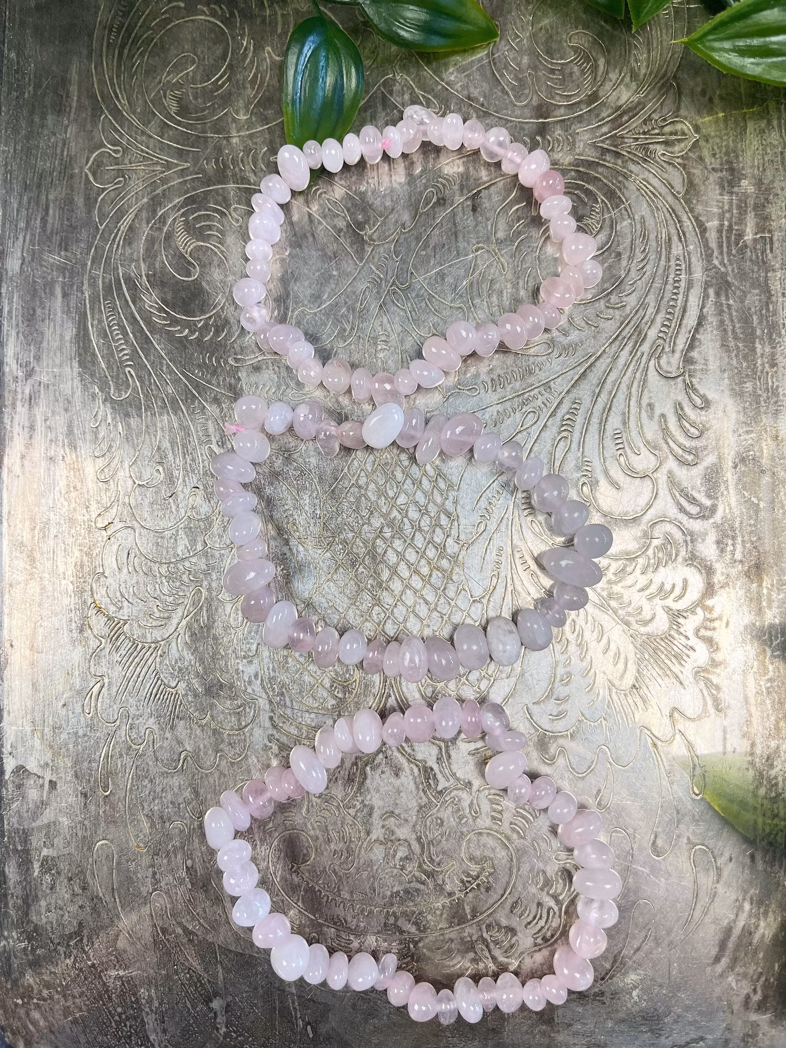 Rosenkvarts rundade, chipsarmband