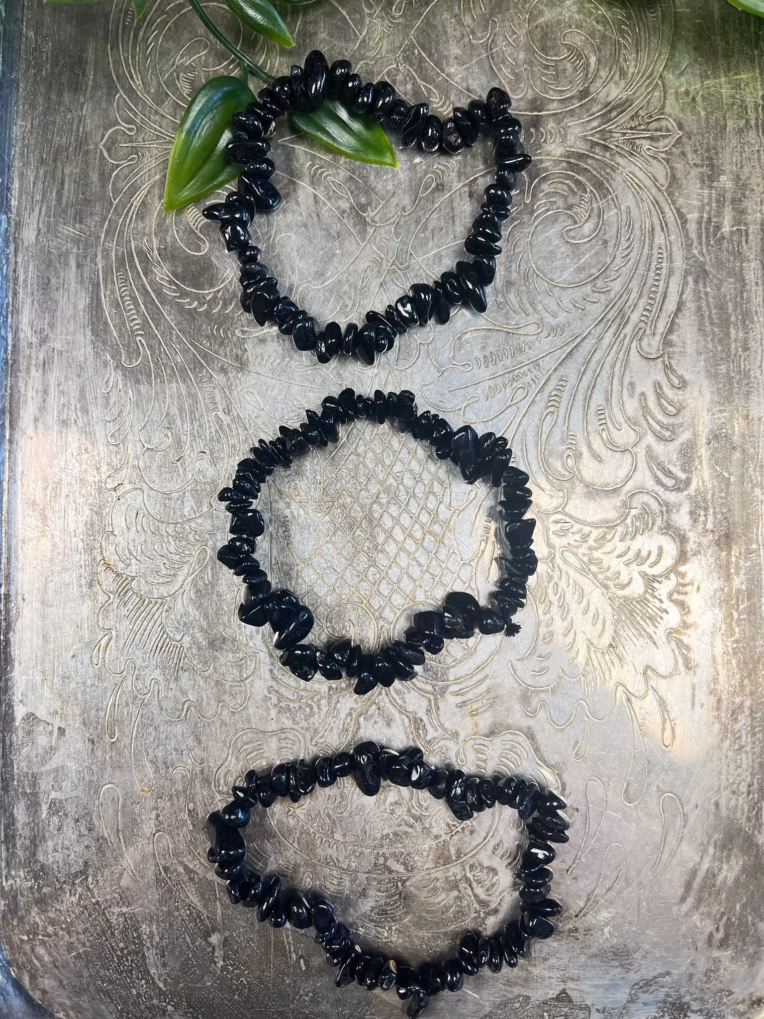 Svart Obsidian  Chips armband