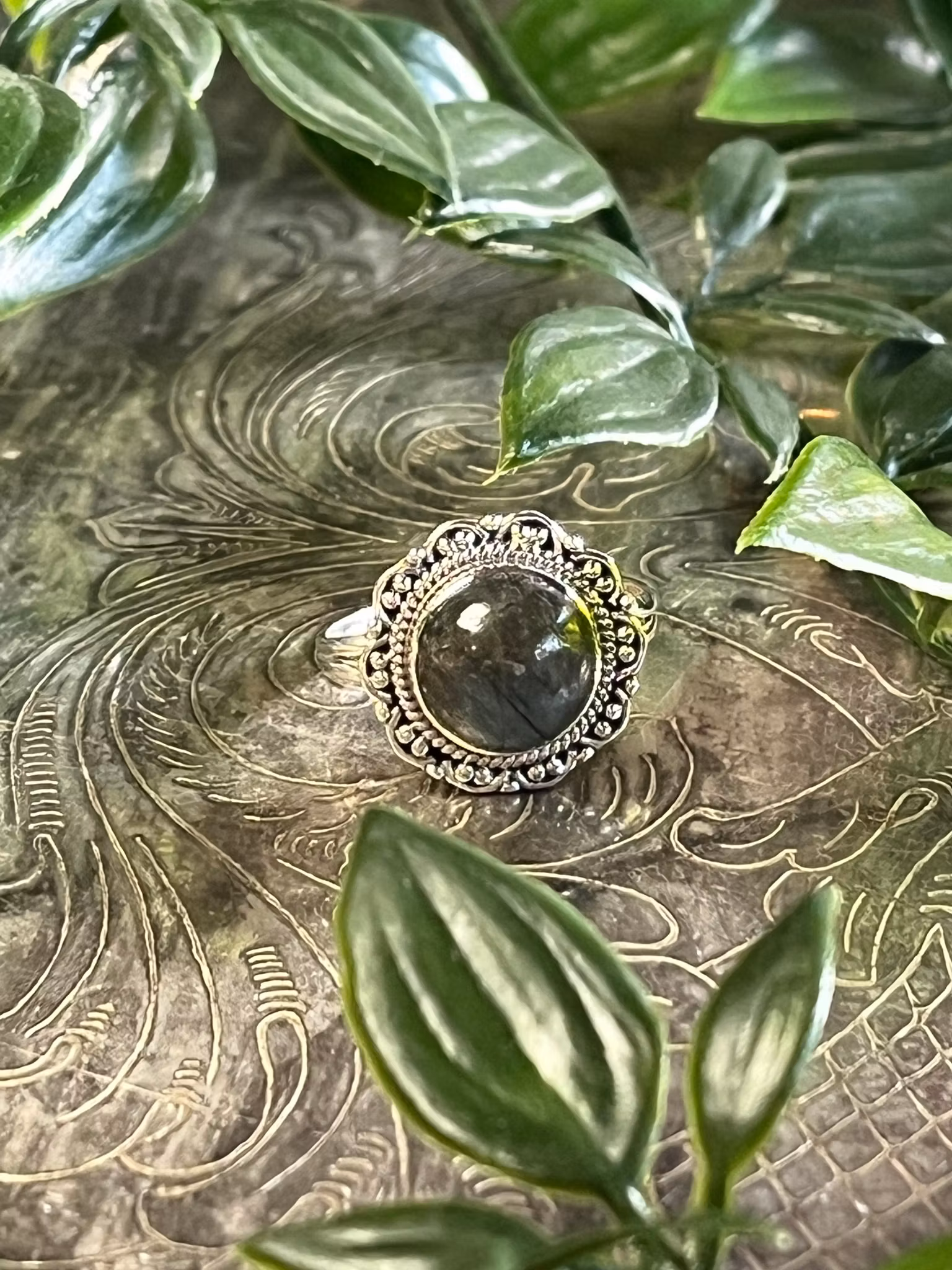 Kristallring med Labradorit  och sterling silver stl 10