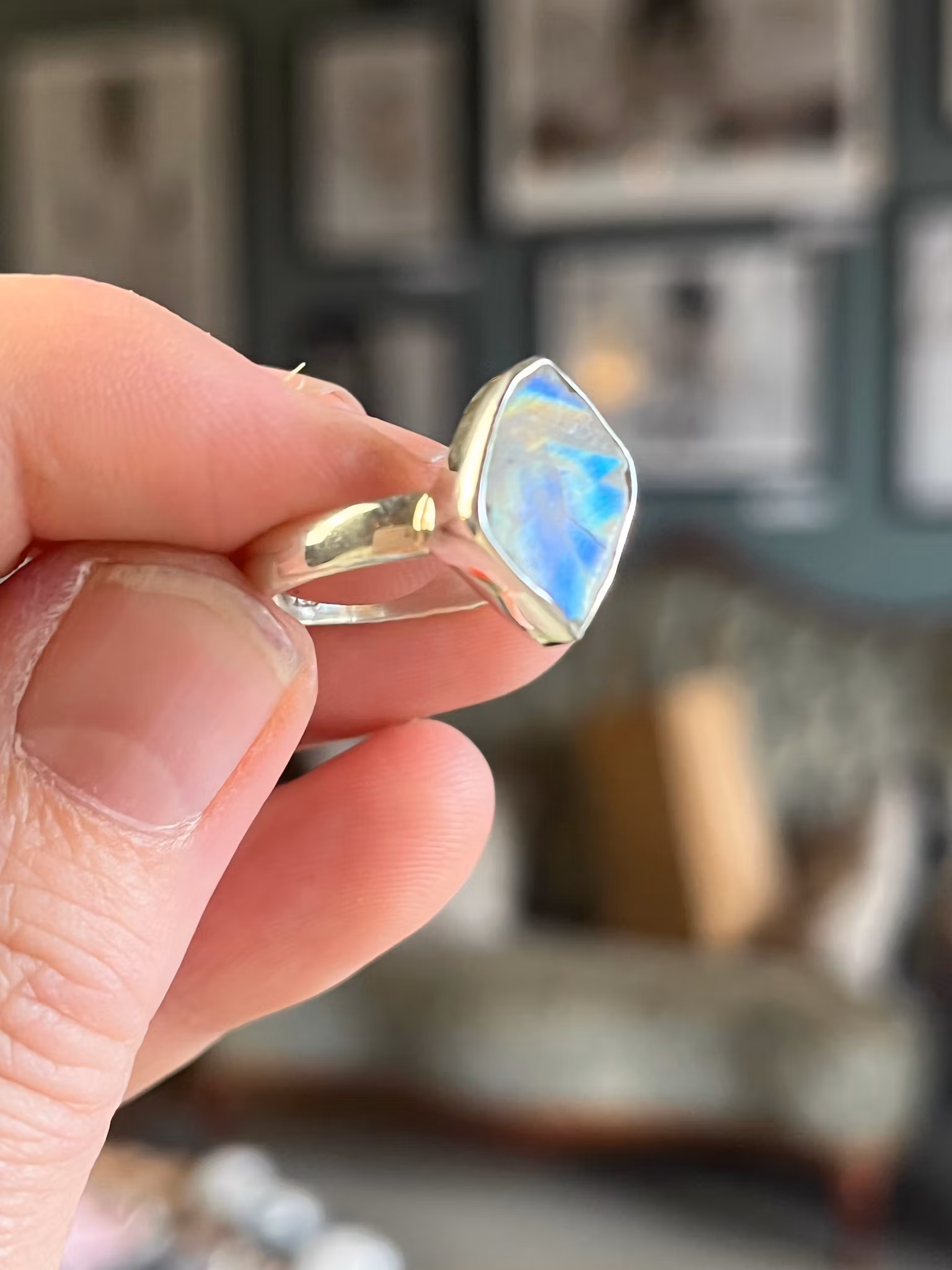 Kristallring månsten sterling silver stl 7