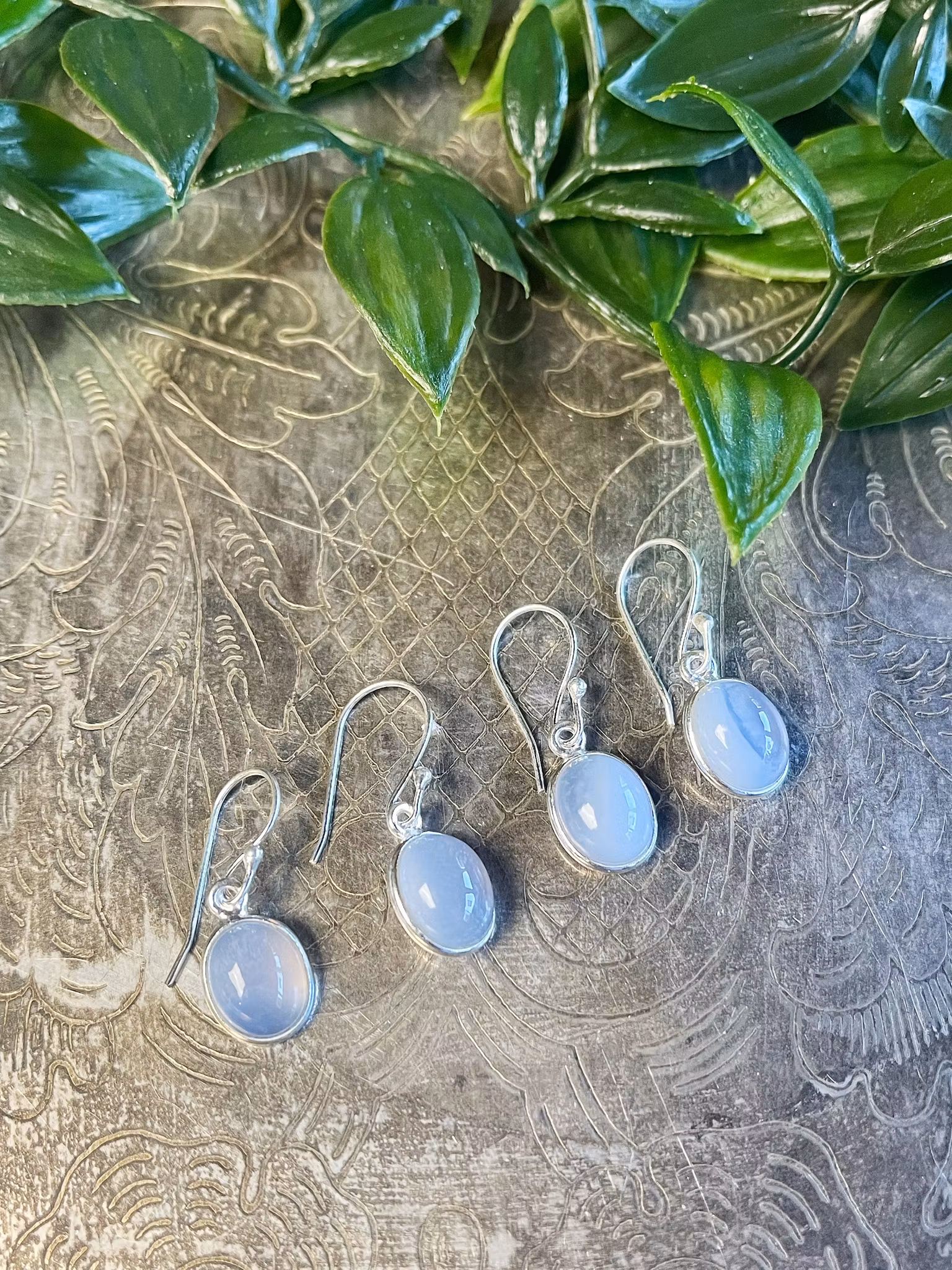 Kalcedon, Blå örhängen sterling silver