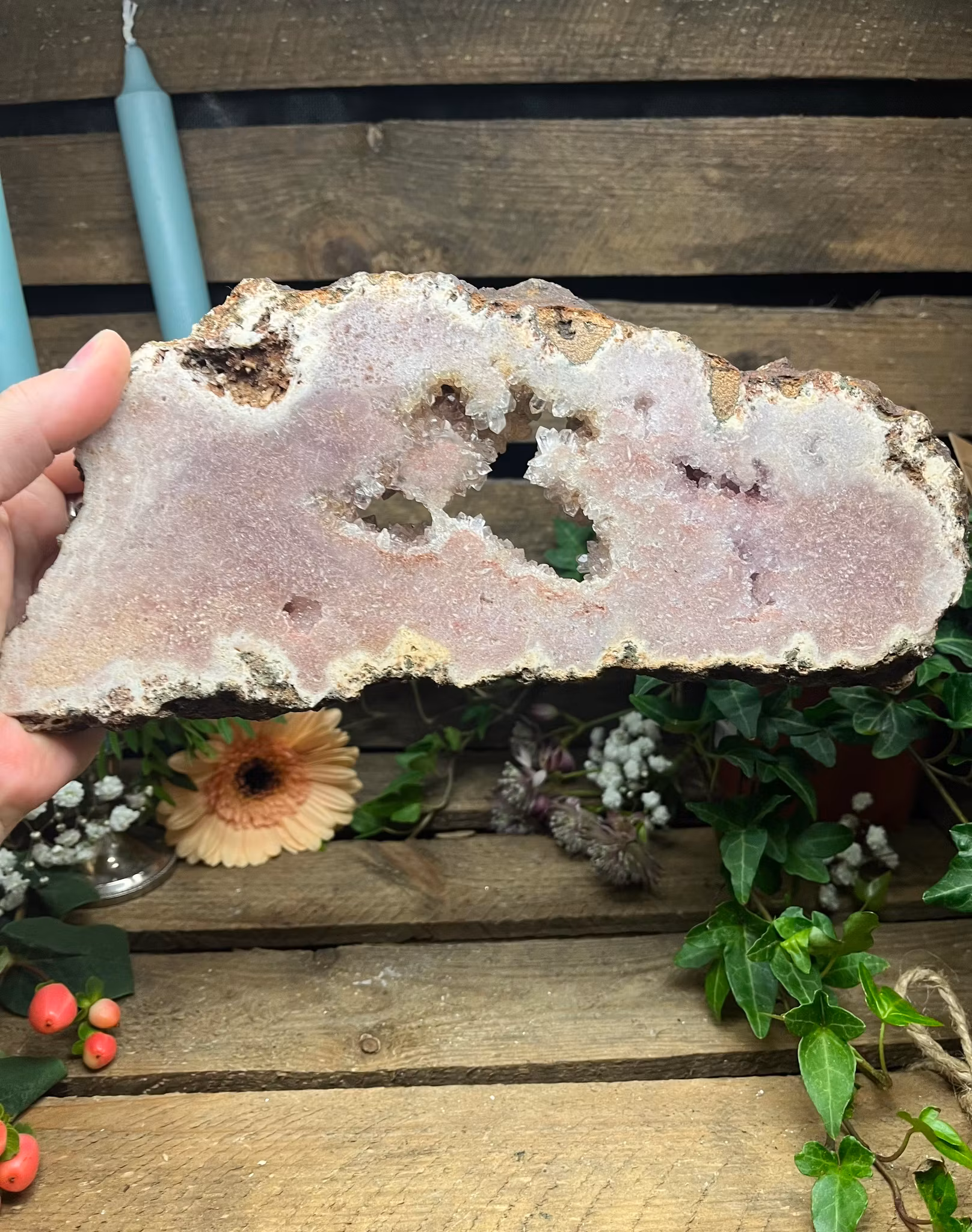 Rosa druzy ametist slab