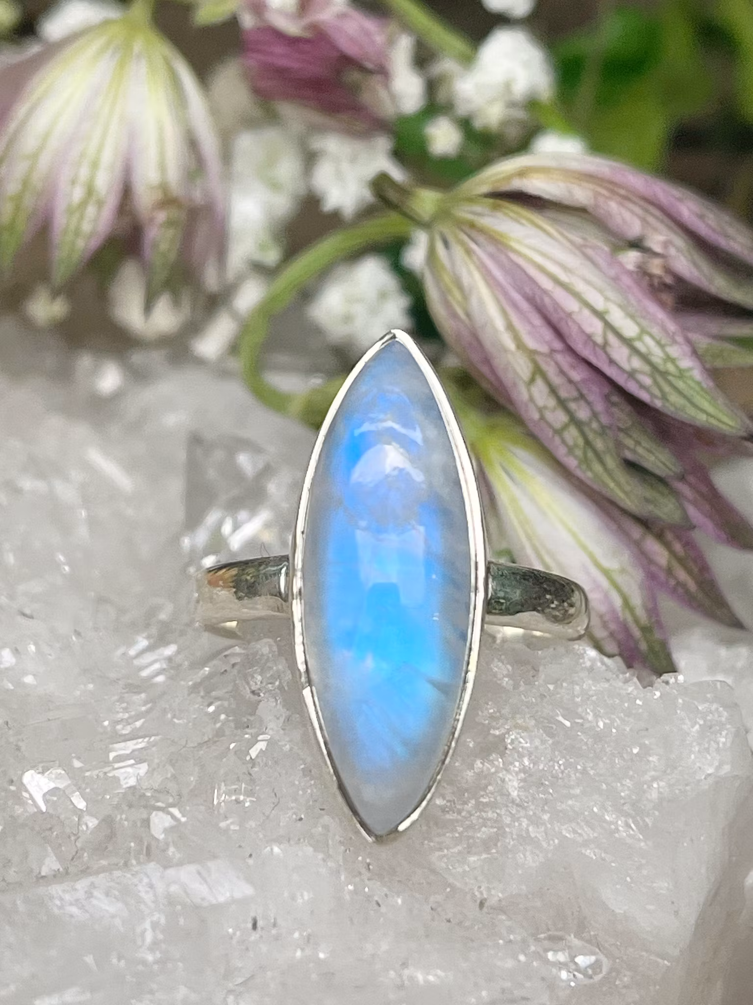 Kristallring månsten sterling silver stl  7