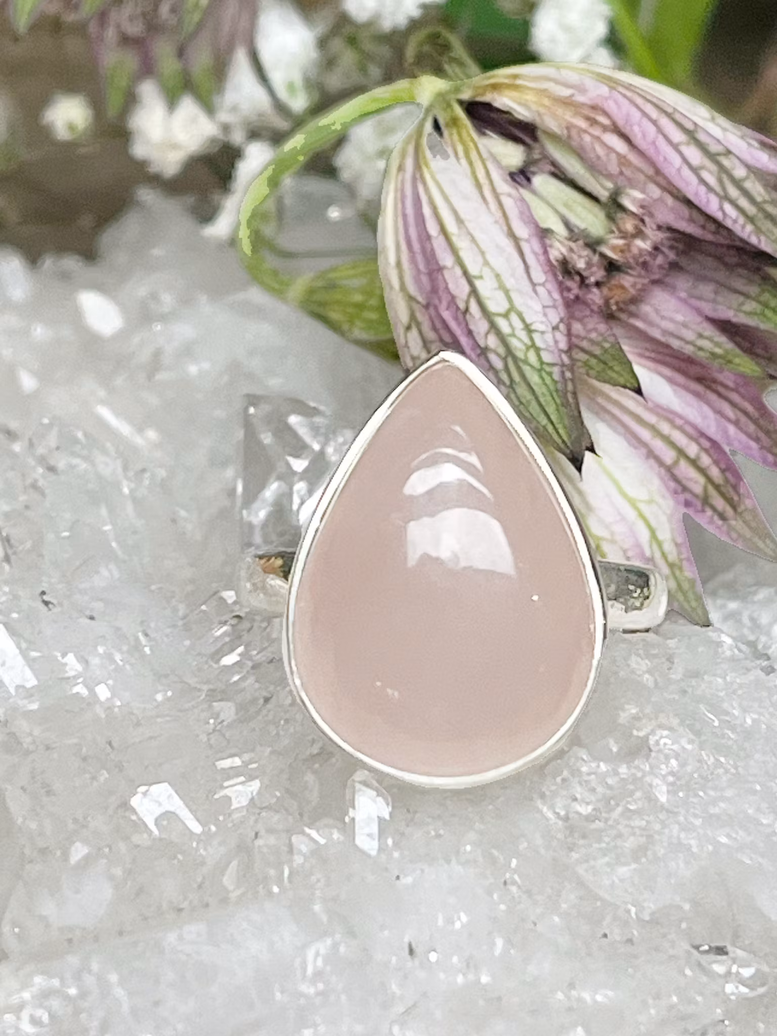 Kristallring rosenkvarts sterling silver stl  6