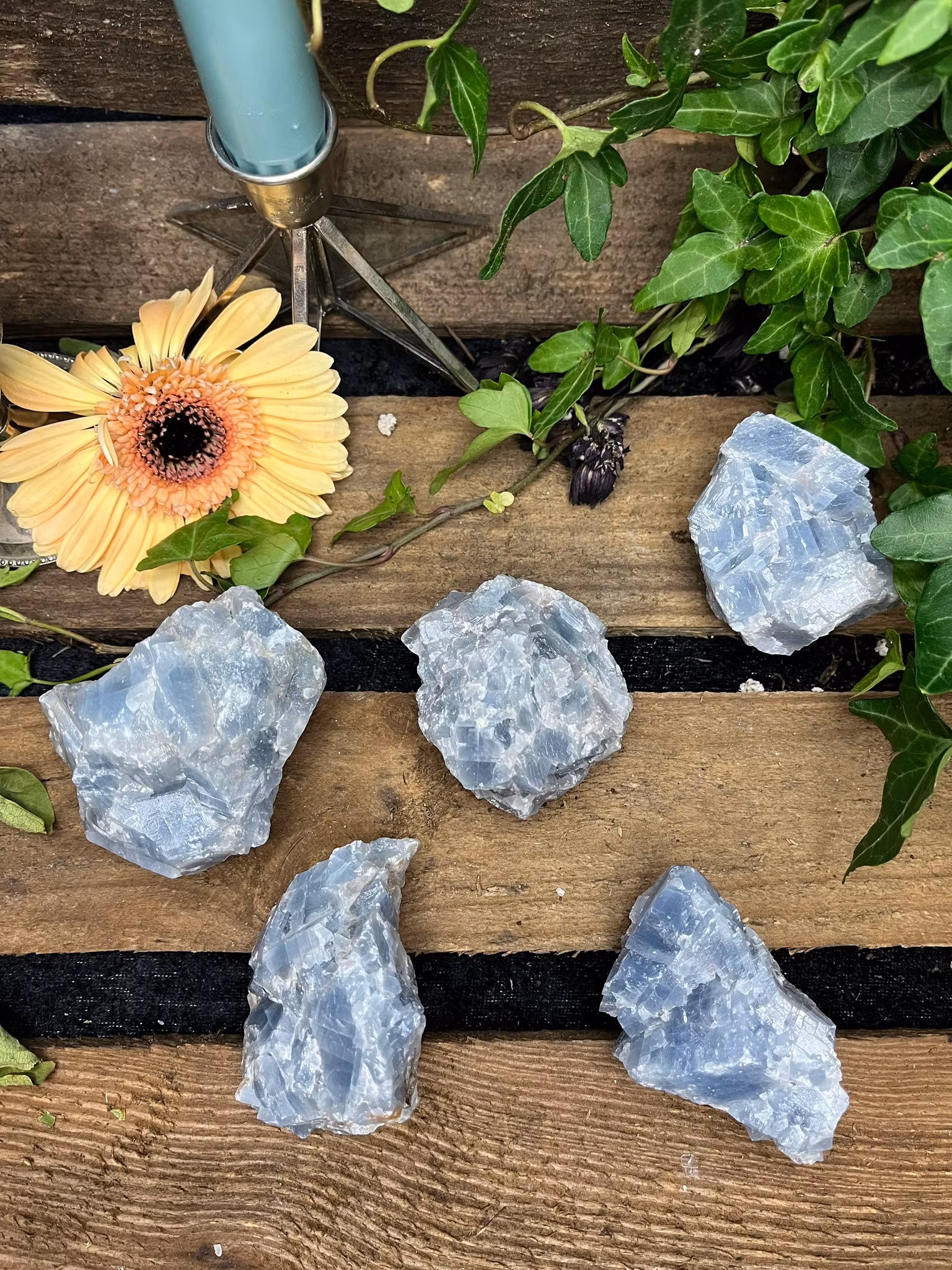 Blå Kalcit rå stor