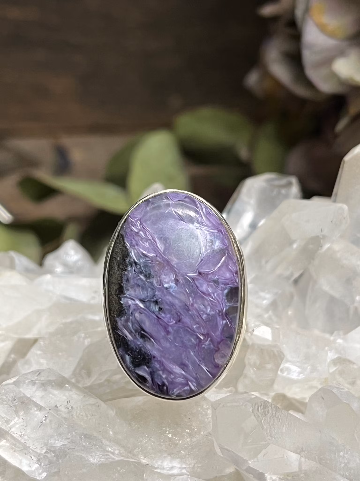 Charoit, ring sterling silver ställbar