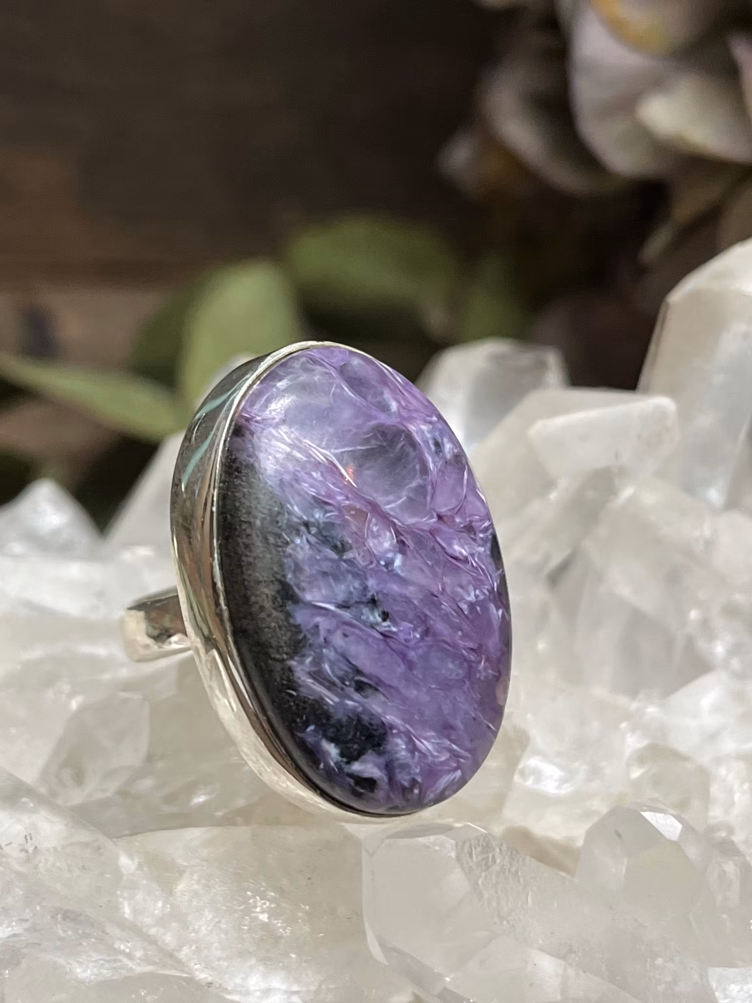 Charoit, ring sterling silver ställbar