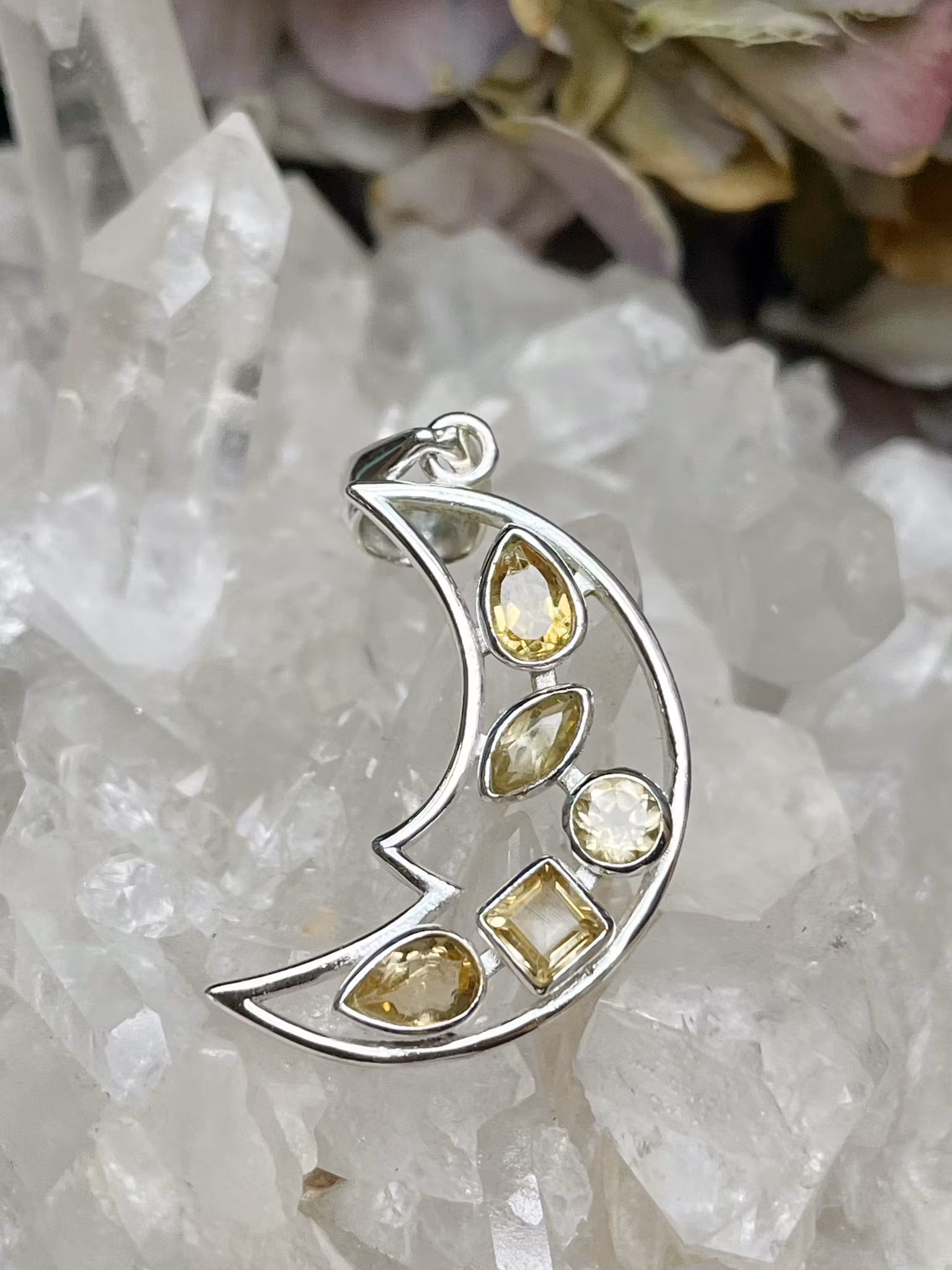 Citrin hänge måne sterling silver