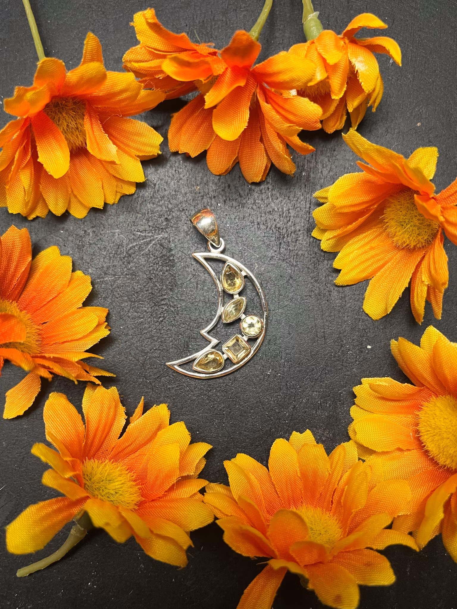 Citrin hänge måne sterling silver