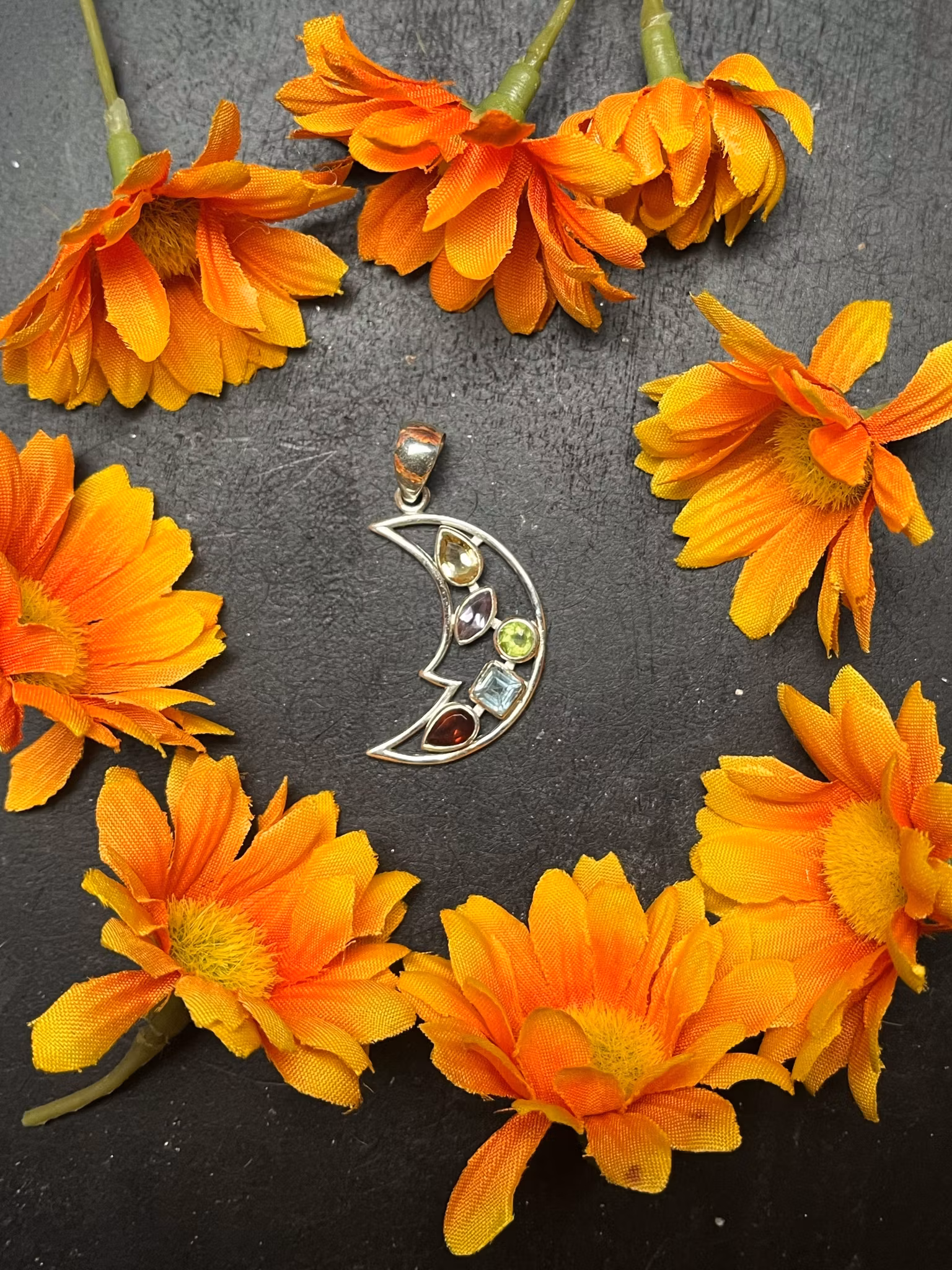 hänge måne blandade stenar sterling silver