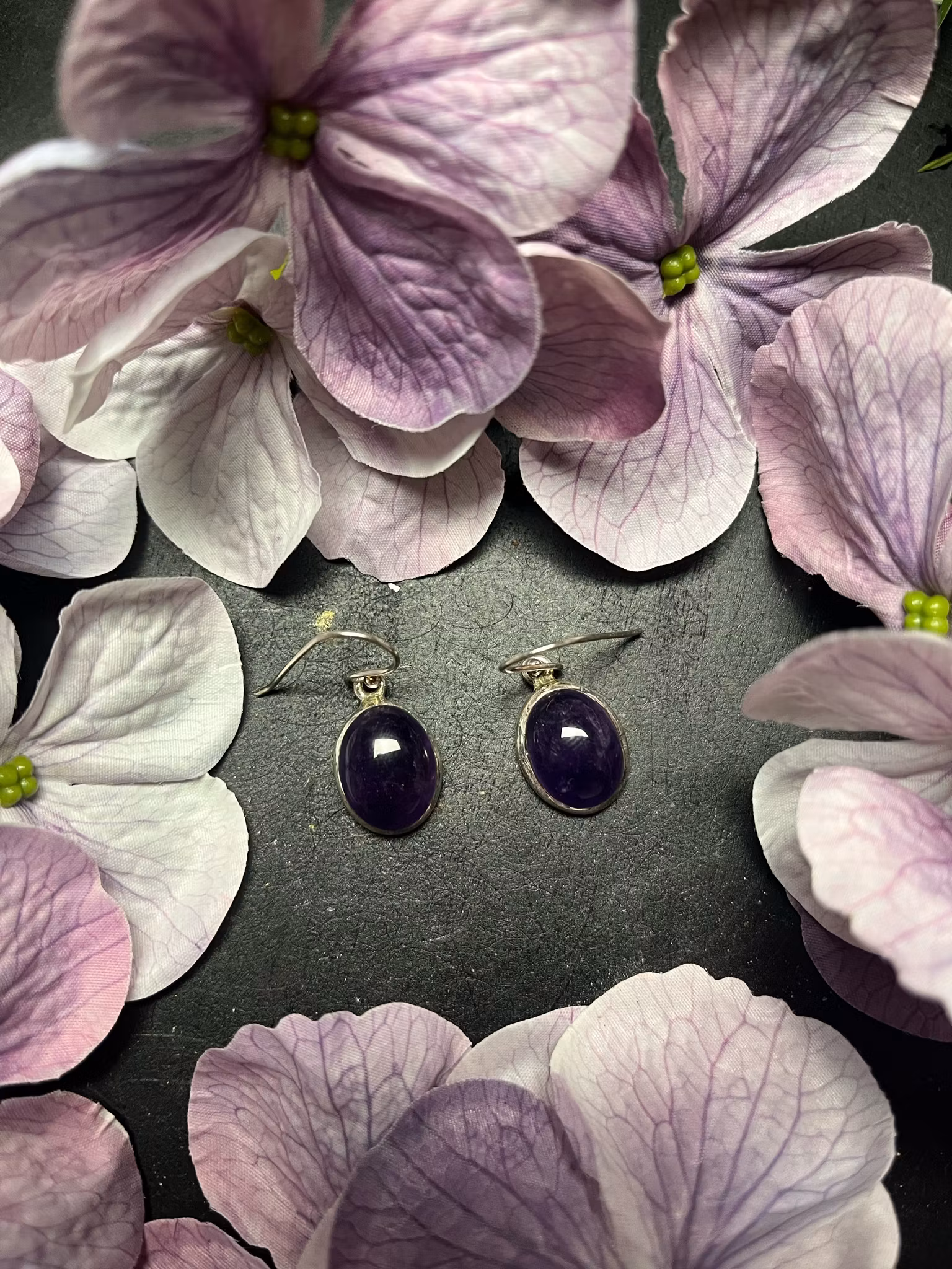 Ametist, örhängen sterling silver ovala