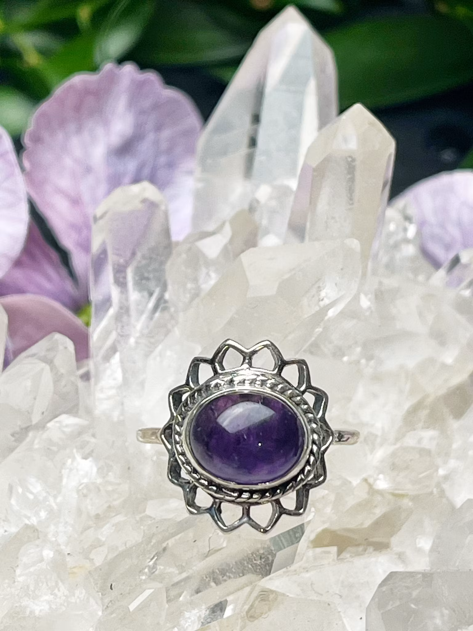 Kristallring med ametist  och sterling silver stl 10