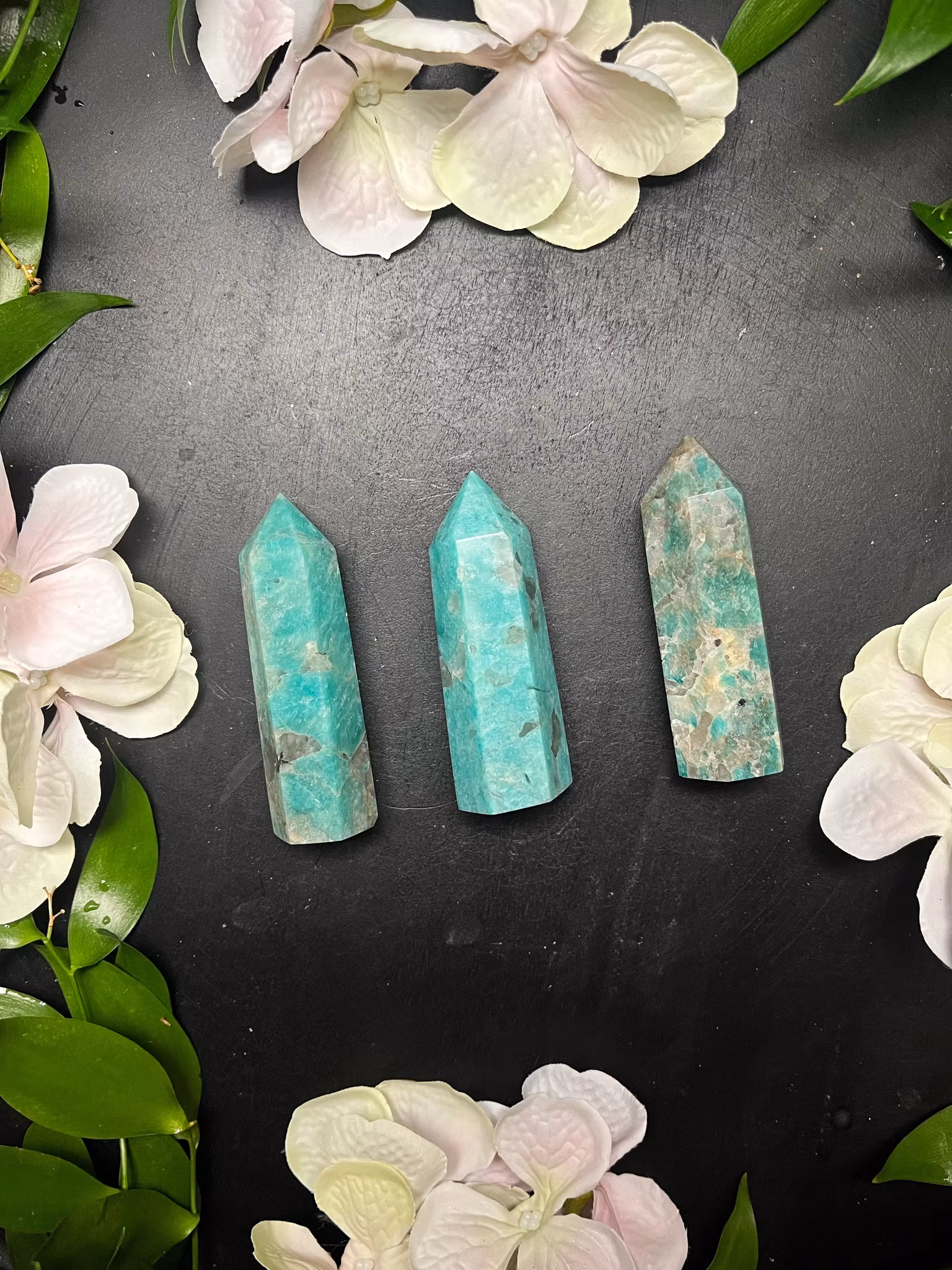 Amazonit med rökkvarts torn litet