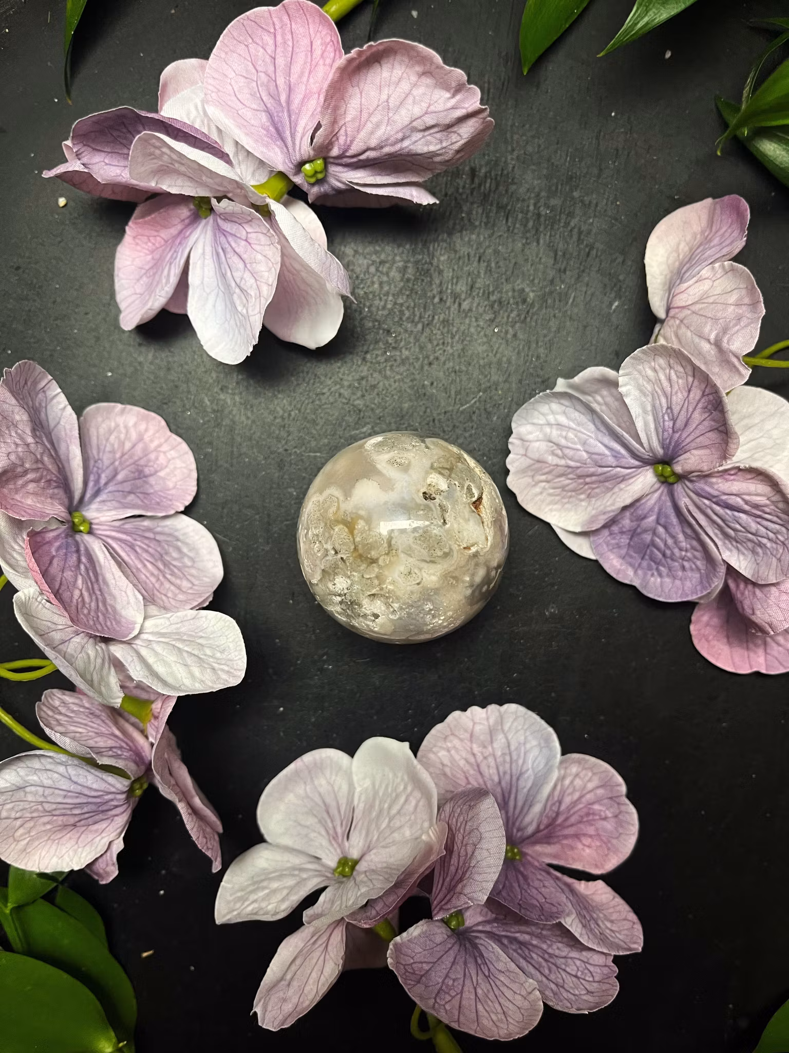 Svart blomster agat klot  #4