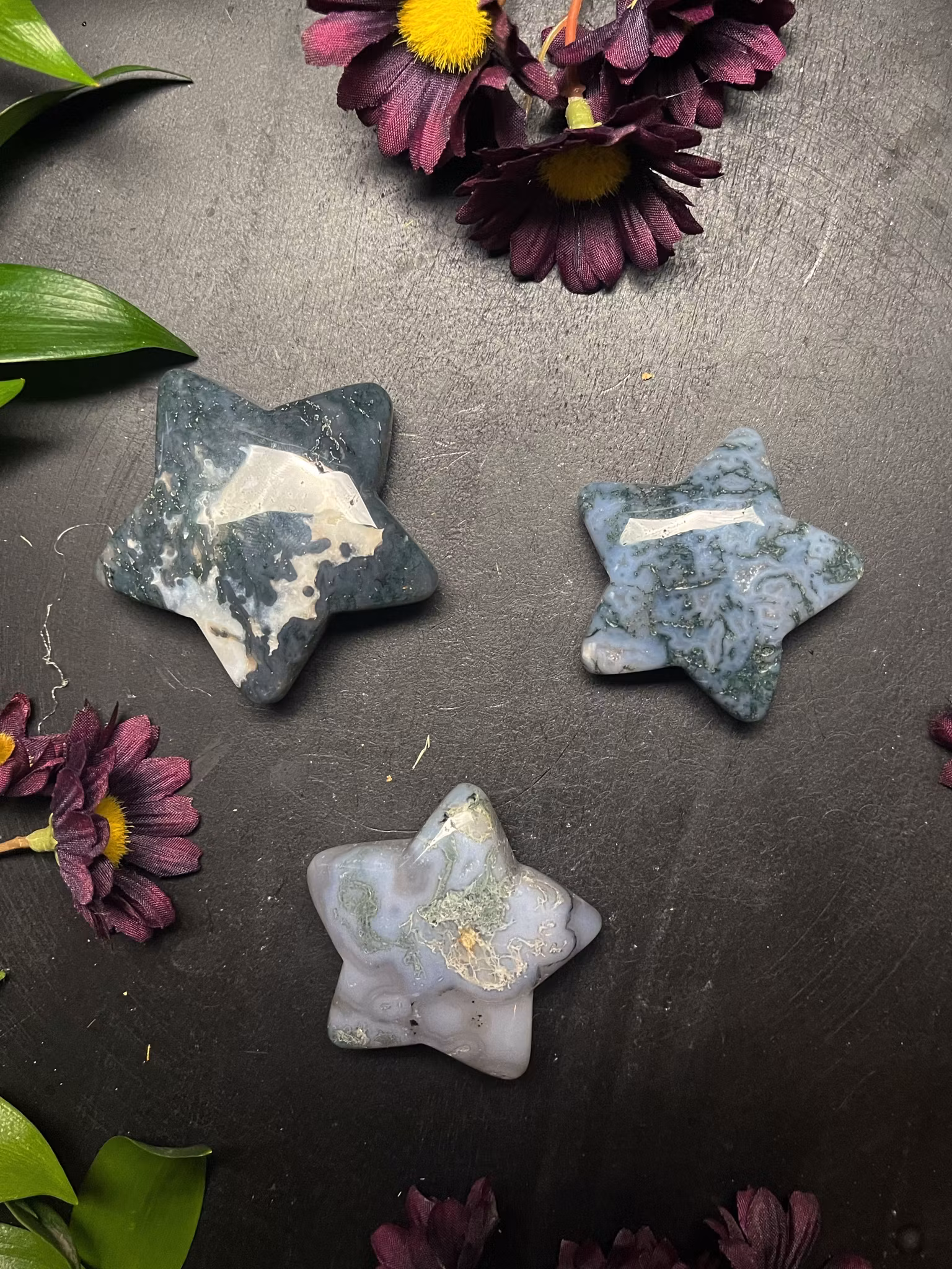 Moss agat stjärna polerade