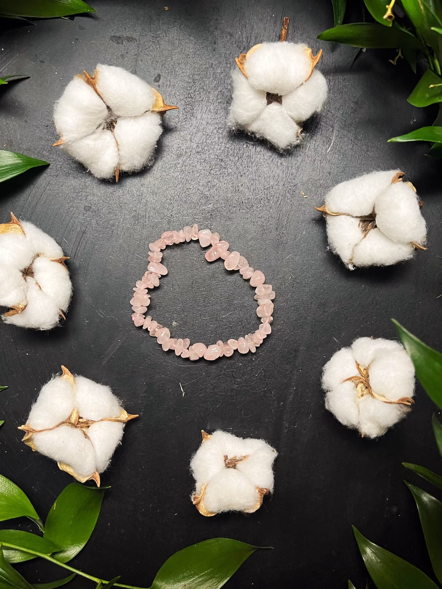 Rosenkvarts rundade, chipsarmband