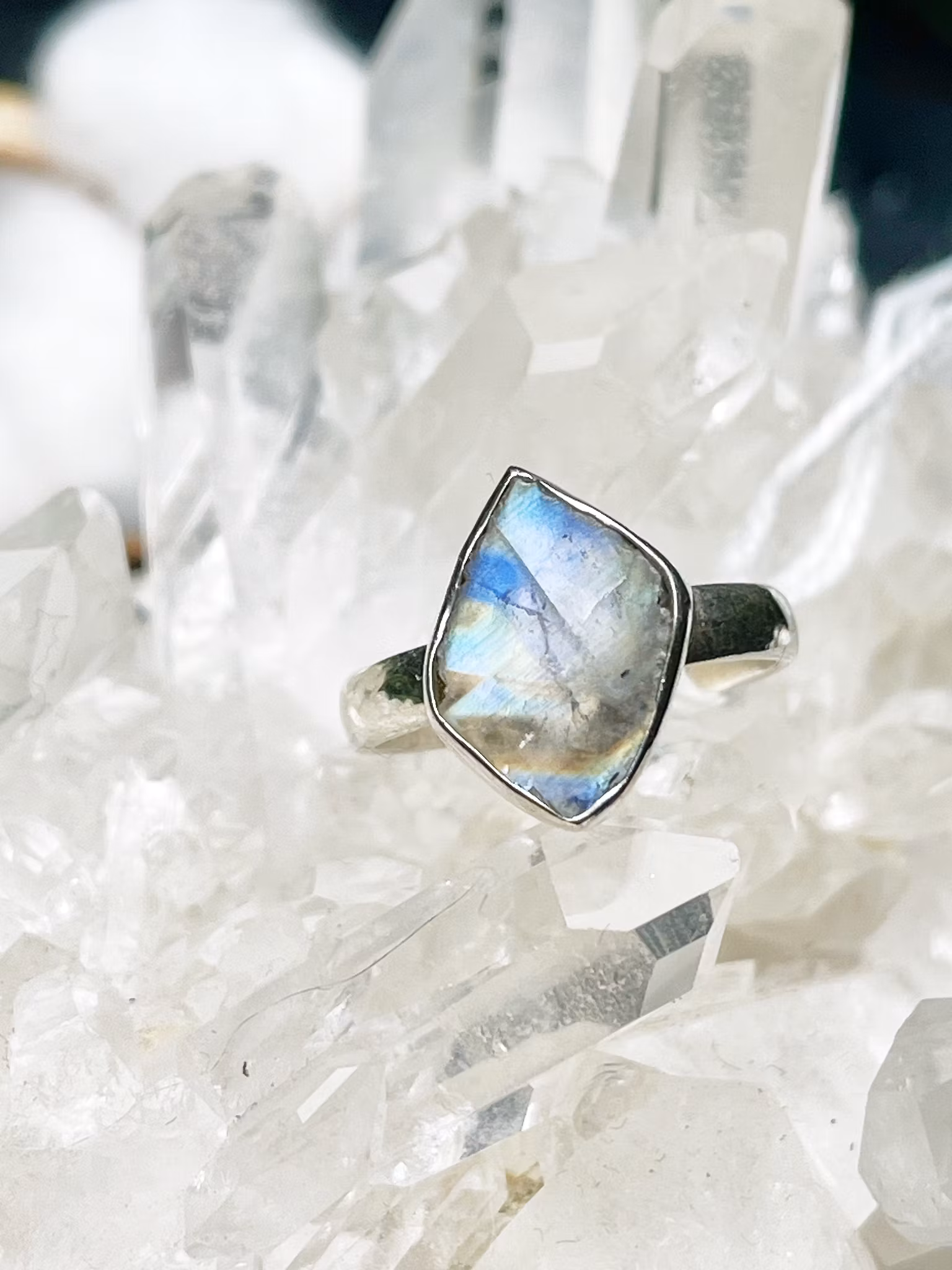 Kristallring månsten sterling silver stl 7