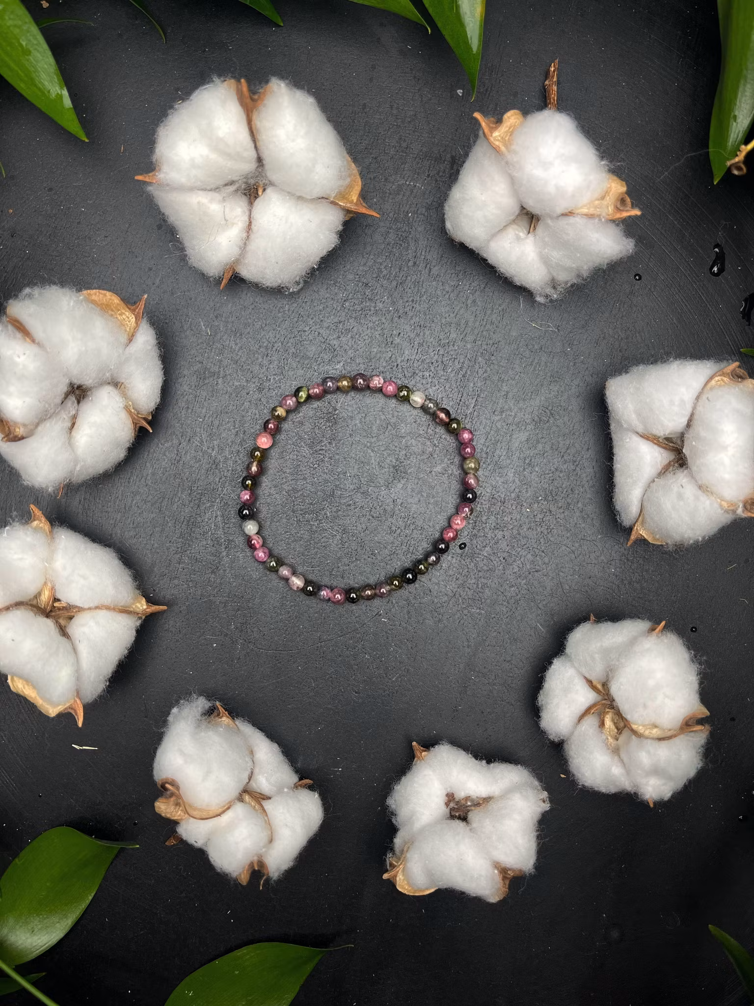 Vattenmelon turmalin runda pärlor armband