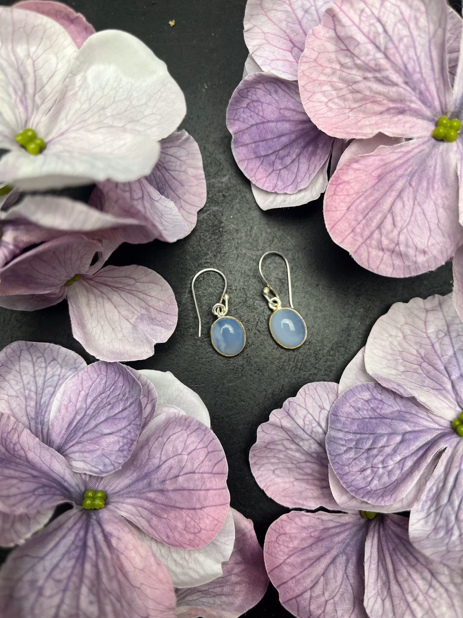 Kalcedon, Blå örhängen sterling silver