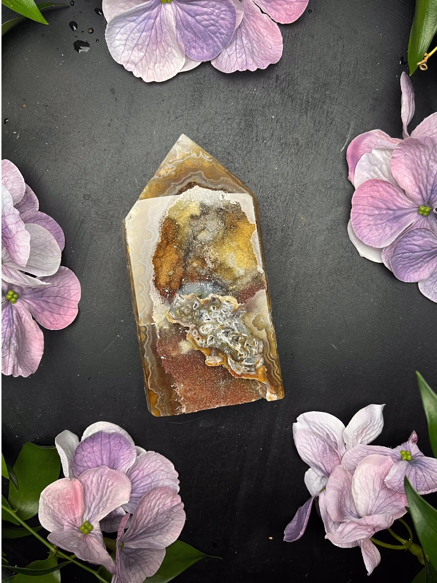 Agat, Polerad naturlig Spets med Druze #A