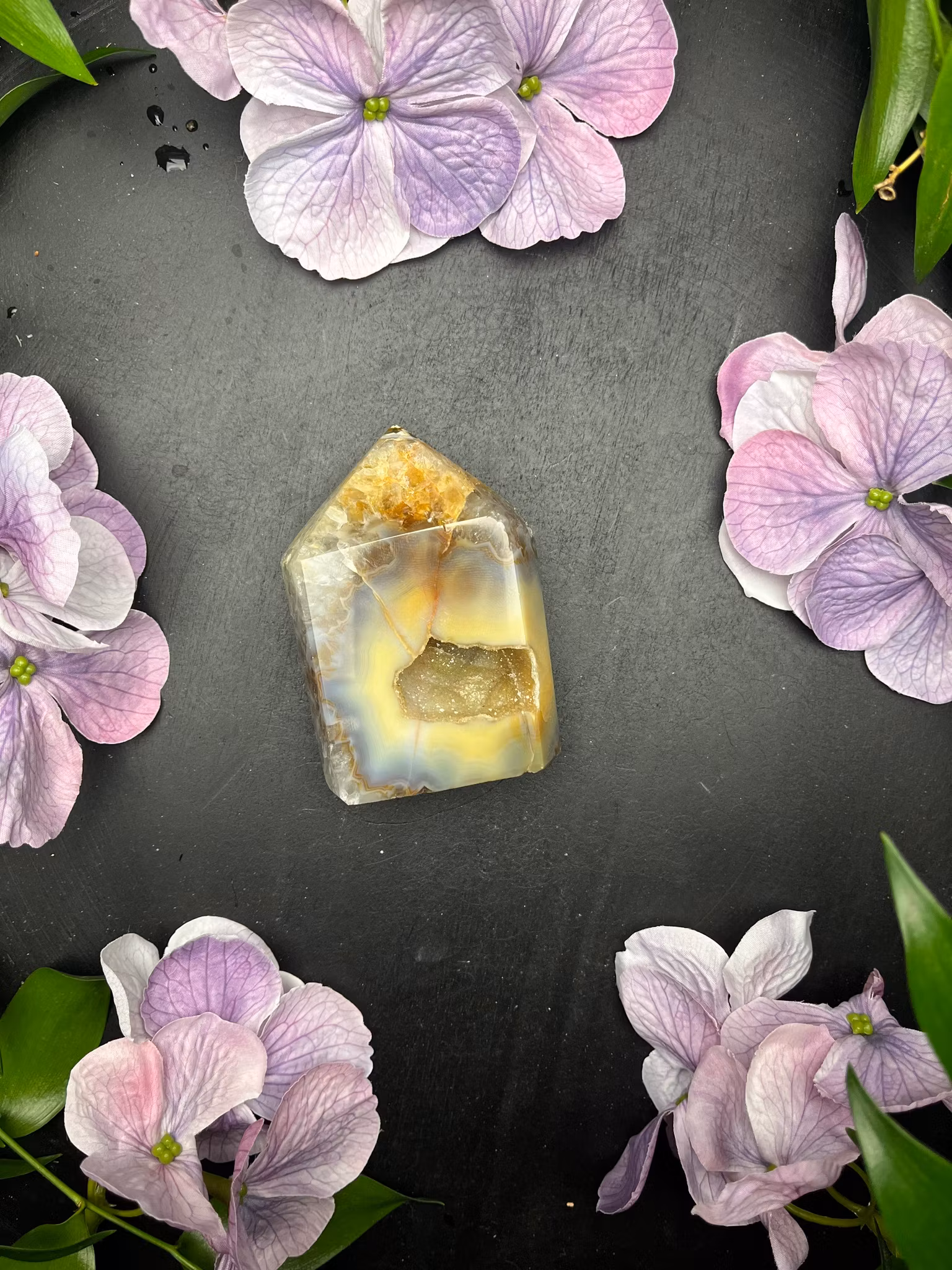 Agat, Polerad naturlig Spets med Druze #C