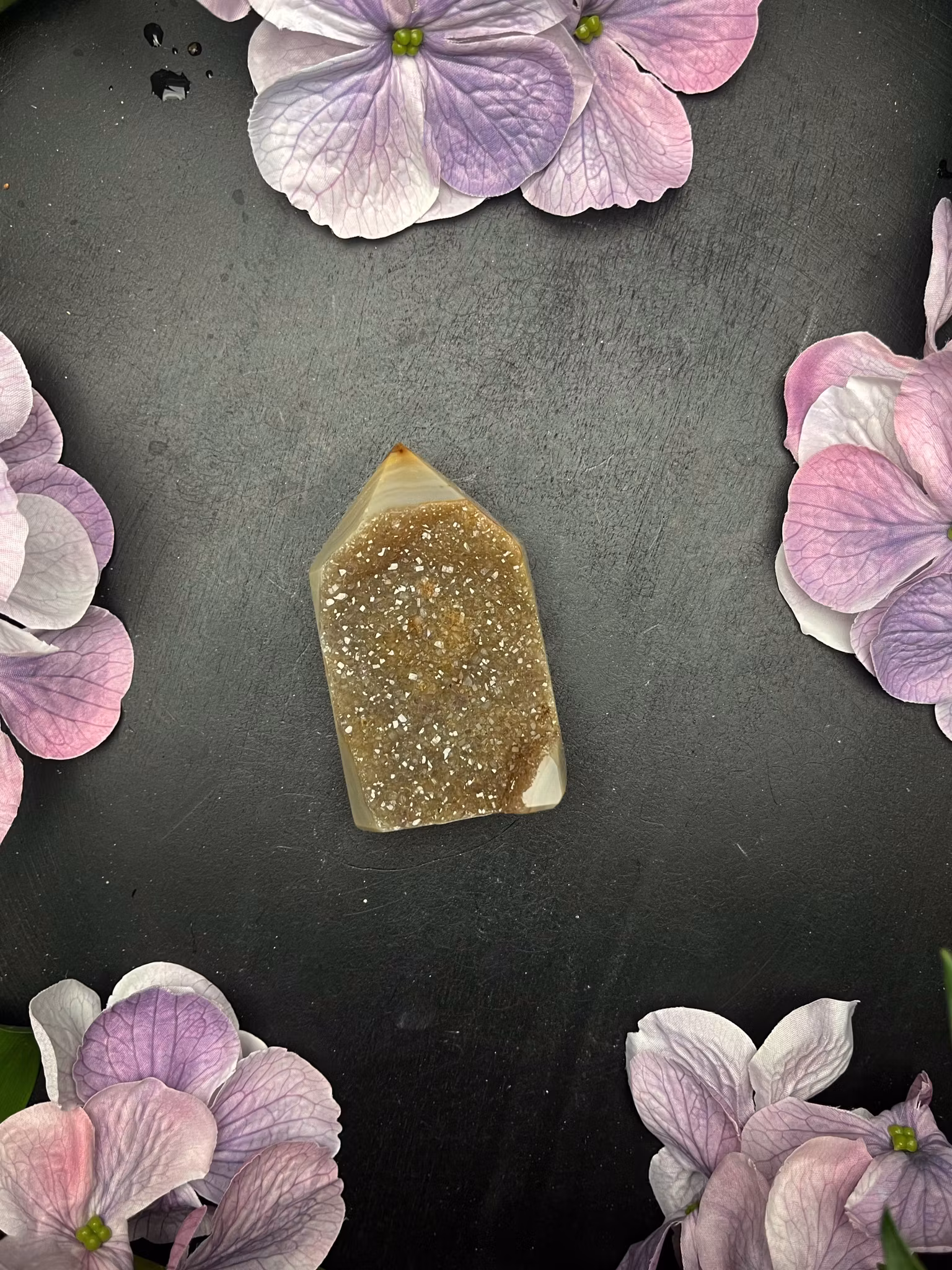 Agat, Polerad naturlig Spets med Druze #D